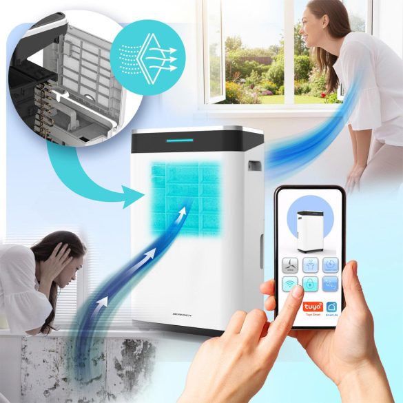 Páramentesítő, Berdsen BD-533, fehér, 6500 ml tartály, 25 l/24h, kompresszoros, 380 W, 45 dB, Wi-Fi, Tuya alkalmazás, időzítő, éjszakai mód, gyerekzár