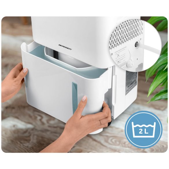 Páramentesítő, Berdsen BD-534, fehér, 2000 ml tartály, 20 l/24 h, kompresszoros, Wi‑Fi, Tuya alkalmazás, érintőpanel, higrosztát, időzítő, gyerekzár, 365 W