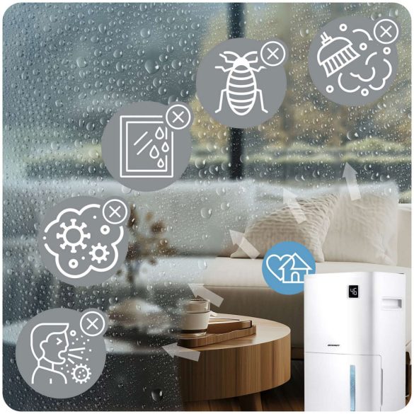 Páramentesítő, Berdsen BD-534, fehér, 2000 ml tartály, 20 l/24 h, kompresszoros, Wi‑Fi, Tuya alkalmazás, érintőpanel, higrosztát, időzítő, gyerekzár, 365 W