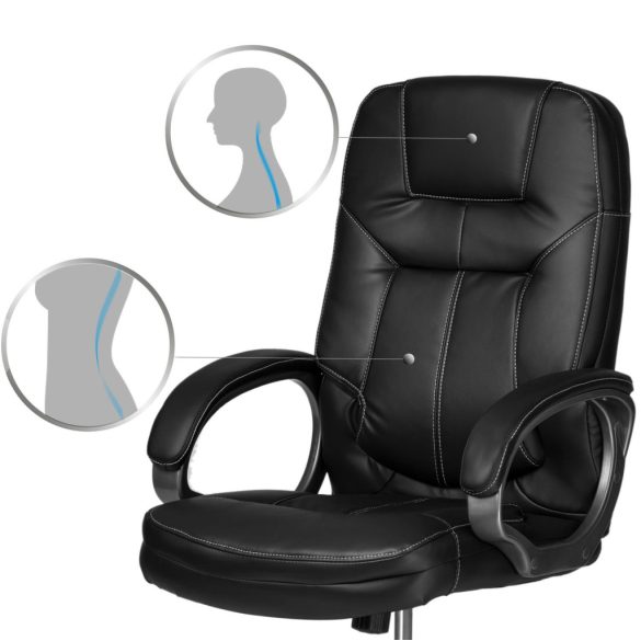 Irodai szék, Sofotel 355, fekete, 109–116 cm, bőr kárpit, ergonomikus, dönthető, állítható magasság, gumírozott kerekek, 120 kg teherbírás