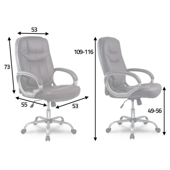 Irodai szék, Sofotel 355, fekete, 109–116 cm, bőr kárpit, ergonomikus, dönthető, állítható magasság, gumírozott kerekek, 120 kg teherbírás