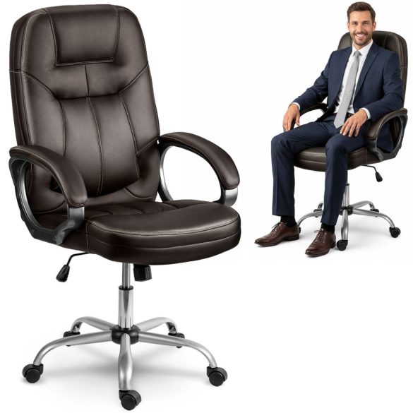 Irodai szék, Sofotel 355, sötétbarna, 109–116 cm, bőr kárpit, ergonomikus, dönthető, állítható magasság, gumírozott kerekek, 120 kg teherbírás