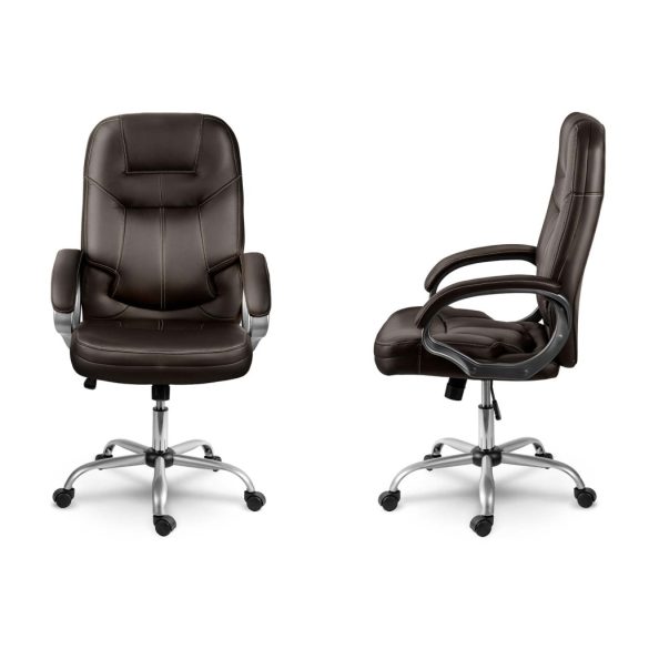 Irodai szék, Sofotel 355, sötétbarna, 109–116 cm, bőr kárpit, ergonomikus, dönthető, állítható magasság, gumírozott kerekek, 120 kg teherbírás