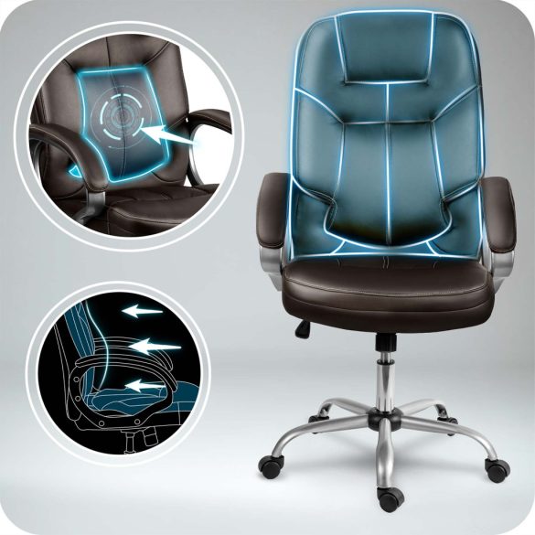 Irodai szék, Sofotel 355, sötétbarna, 109–116 cm, bőr kárpit, ergonomikus, dönthető, állítható magasság, gumírozott kerekek, 120 kg teherbírás