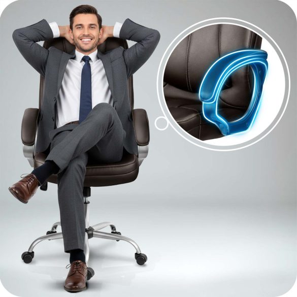 Irodai szék, Sofotel 355, sötétbarna, 109–116 cm, bőr kárpit, ergonomikus, dönthető, állítható magasság, gumírozott kerekek, 120 kg teherbírás