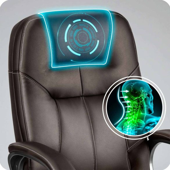 Irodai szék, Sofotel 355, sötétbarna, 109–116 cm, bőr kárpit, ergonomikus, dönthető, állítható magasság, gumírozott kerekek, 120 kg teherbírás