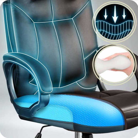 Irodai szék, Sofotel 355, sötétbarna, 109–116 cm, bőr kárpit, ergonomikus, dönthető, állítható magasság, gumírozott kerekek, 120 kg teherbírás