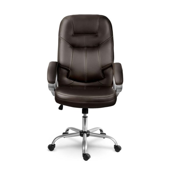 Irodai szék, Sofotel 355, sötétbarna, 109–116 cm, bőr kárpit, ergonomikus, dönthető, állítható magasság, gumírozott kerekek, 120 kg teherbírás