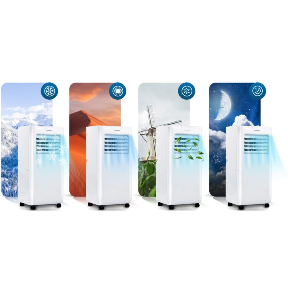 Mobil légkondicionáló, Berdsen, BD-580, fehér, 2900 W, 270 m3/óra, 33 × 28 × 70 cm, Wi-Fi okosvezérlés (Tuya Smart), hűt, párátlanít, ventilál, R290 hűtőközeg