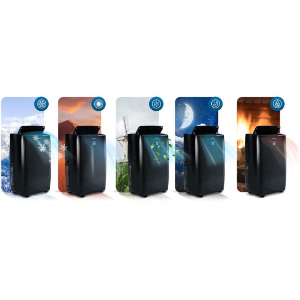 Mobil légkondicionáló, Berdsen, BD-581, fekete, 4000 W, 400 m3/óra, 41 × 31 × 70 cm, Wi-Fi okosvezérlés (Tuya Smart), hűt, párátlanít, ventilál, R290 hűtőközeg