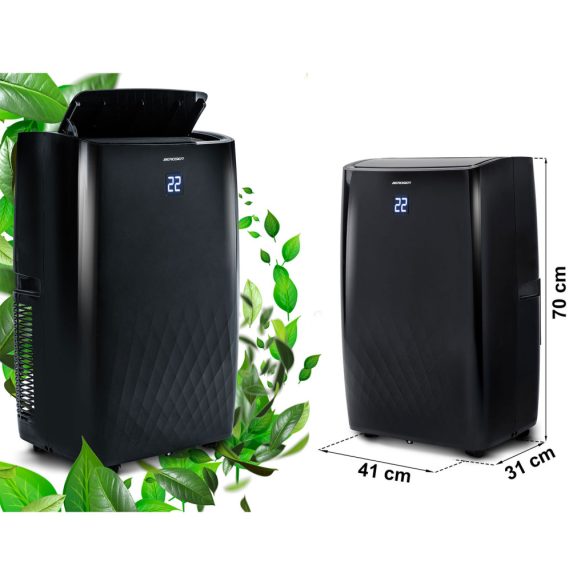 Mobil légkondicionáló, Berdsen, BD-581, fekete, 4000 W, 400 m3/óra, 41 × 31 × 70 cm, Wi-Fi okosvezérlés (Tuya Smart), hűt, párátlanít, ventilál, R290 hűtőközeg