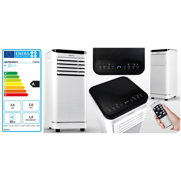 Mobil légkondicionáló, Berdsen, BD-583, fehér, 2600 W, 330 m3/óra, 31 × 32 × 70 cm, Wi-Fi okosvezérlés (Tuya Smart), hűt, párátlanít, ventilál, R290 hűtőközeg
