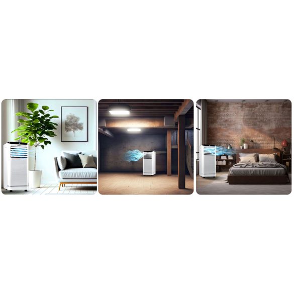 Mobil légkondicionáló, Berdsen, BD-583, fehér, 2600 W, 330 m3/óra, 31 × 32 × 70 cm, Wi-Fi okosvezérlés (Tuya Smart), hűt, párátlanít, ventilál, R290 hűtőközeg