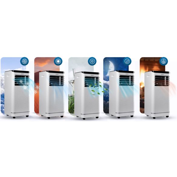 Mobil légkondicionáló, Berdsen, BD-583, fehér, 2600 W, 330 m3/óra, 31 × 32 × 70 cm, Wi-Fi okosvezérlés (Tuya Smart), hűt, párátlanít, ventilál, R290 hűtőközeg