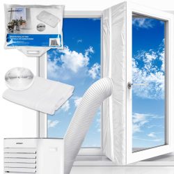   Ablaktömítő készlet mobilklímához, Berdsen, fehér, 400 cm, cipzáras, tépőzáras, vízálló, UV-álló, rovarvédelem, műanyag