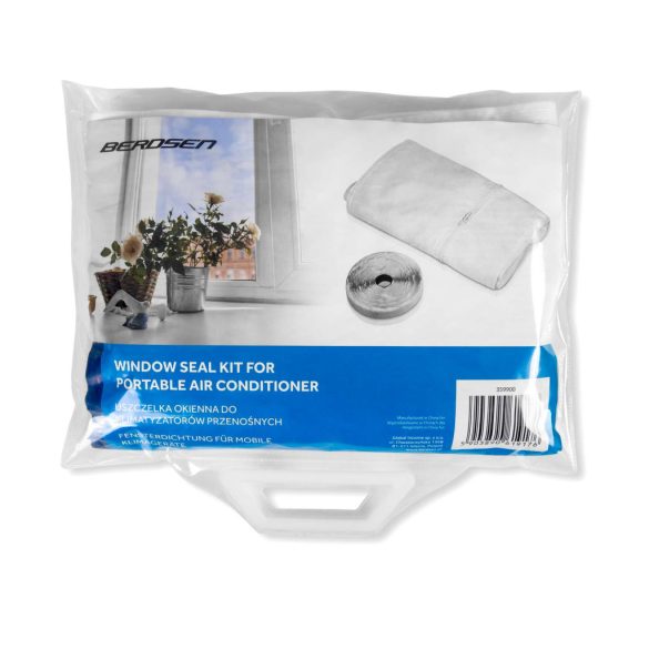 Ablaktömítő készlet mobilklímához, Berdsen, fehér, 400 cm, cipzáras, tépőzáras, vízálló, UV-álló, rovarvédelem, műanyag