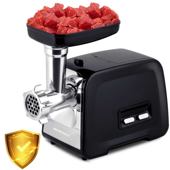 Berdsen BD-601A húsdaráló, 450/1200 W, ezüst/fekete, rozsdamentes acél kés és tárcsa, visszaforgató funkció, csúszásmentes talp