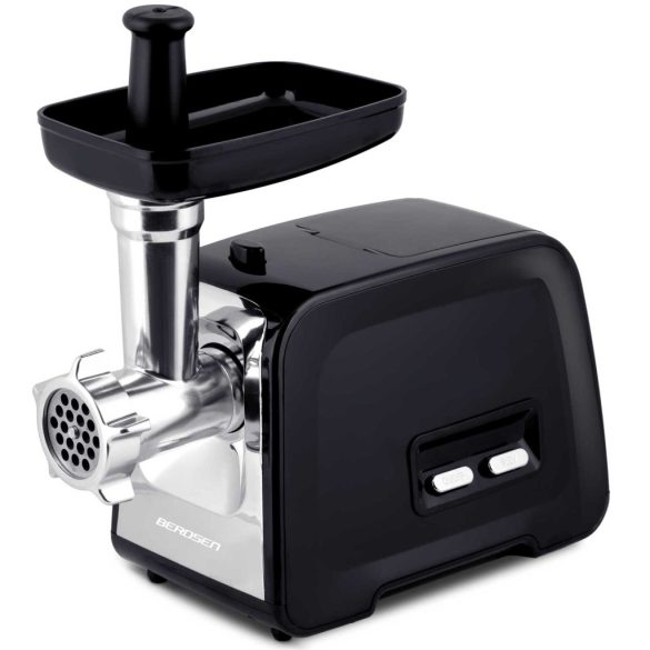 Berdsen BD-601A húsdaráló, 450/1200 W, ezüst/fekete, rozsdamentes acél kés és tárcsa, visszaforgató funkció, csúszásmentes talp