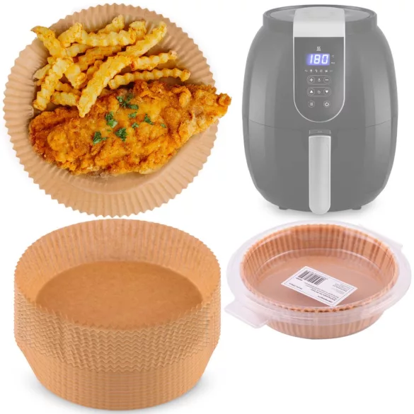 Sütőpapír Air Fryer forrólevegős sütőhöz, Berdsen, 16 cm, 20 db, natúr barna, hőálló kivitel, tapadásmentes, kör alakú