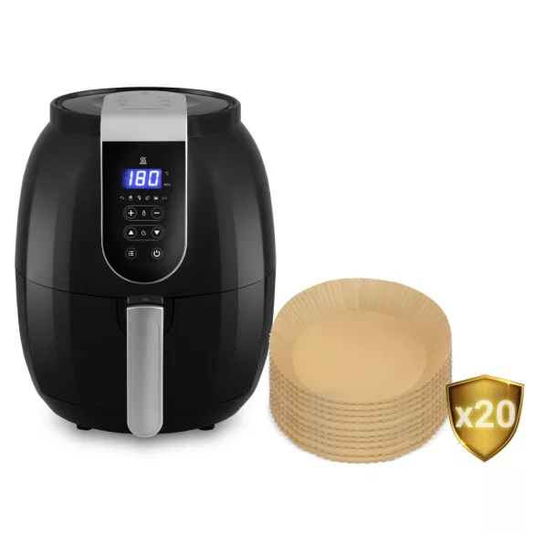Sütőpapír Air Fryer forrólevegős sütőhöz, Berdsen, 16 cm, 20 db, natúr barna, hőálló kivitel, tapadásmentes, kör alakú