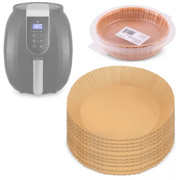 Sütőpapír Air Fryer forrólevegős sütőhöz, Berdsen, 16 cm, 20 db, natúr barna, hőálló kivitel, tapadásmentes, kör alakú