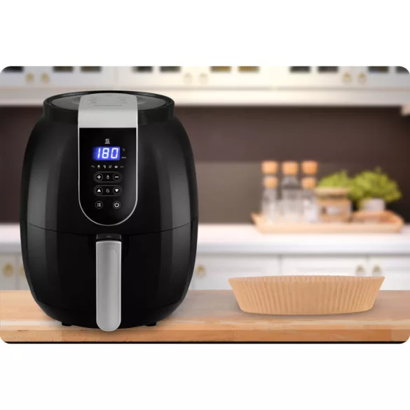 Sütőpapír Air Fryer forrólevegős sütőhöz, Berdsen, 16 cm, 20 db, natúr barna, hőálló kivitel, tapadásmentes, kör alakú