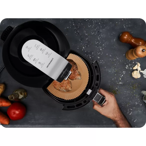 Sütőpapír Air Fryer forrólevegős sütőhöz, Berdsen, 16 cm, 20 db, natúr barna, hőálló kivitel, tapadásmentes, kör alakú