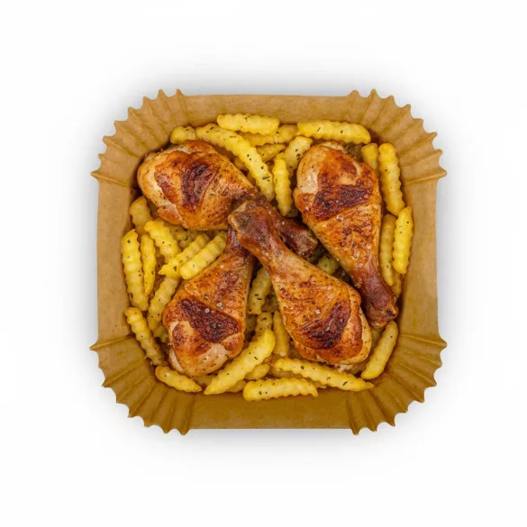 Sütőpapír Air Fryer forrólevegős sütőhöz, Berdsen, 16 x 16 cm, 100 db, natúr barna, hőálló kivitel, tapadásmentes, téglalap alakú