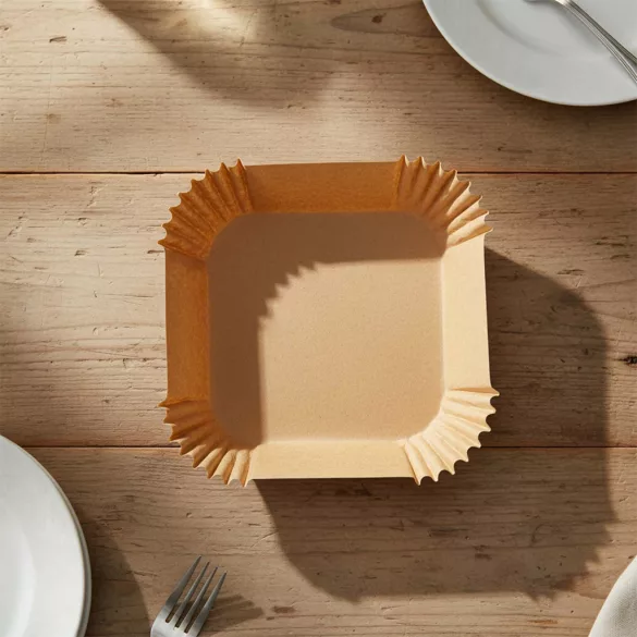 Sütőpapír Air Fryer forrólevegős sütőhöz, Berdsen, 16 x 16 cm, 100 db, natúr barna, hőálló kivitel, tapadásmentes, téglalap alakú