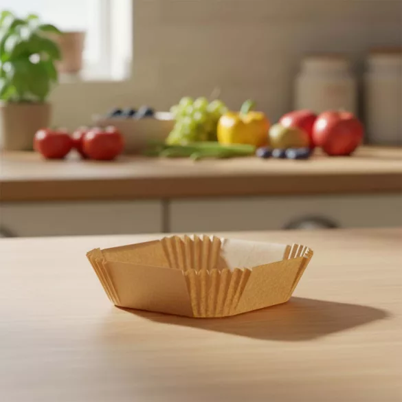 Sütőpapír Air Fryer forrólevegős sütőhöz, Berdsen, 20 x 20 cm, 100 db, natúr barna, hőálló kivitel, tapadásmentes, téglalap alakú