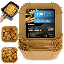   Sütőpapír Air Fryer forrólevegős sütőhöz, Berdsen, 23 x 23 cm, 100 db, natúr barna, hőálló kivitel, tapadásmentes, téglalap alakú