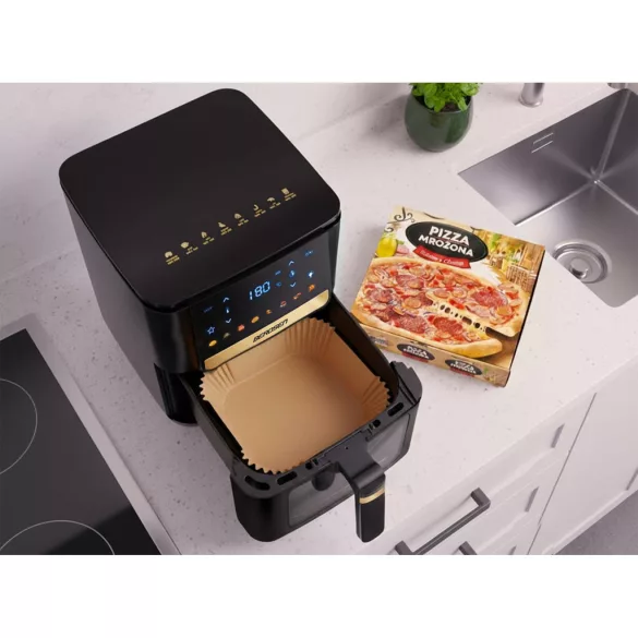 Sütőpapír Air Fryer forrólevegős sütőhöz, Berdsen, 23 x 23 cm, 100 db, natúr barna, hőálló kivitel, tapadásmentes, téglalap alakú