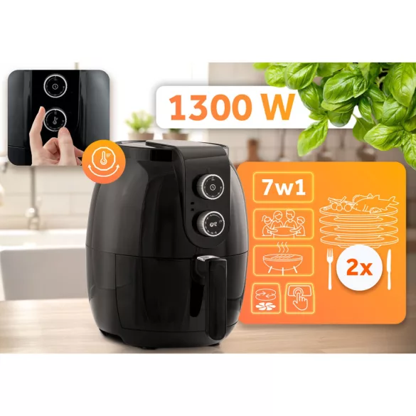 Air Fryer forrólevegős sütő, Berdsen BD-650, 3,6 l, fekete, olaj nélküli sütés, hőmérséklet szabályozóval, energiatakarékos, 1300 W