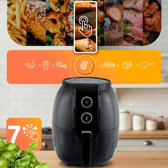 Air Fryer forrólevegős sütő, Berdsen BD-650, 3,6 l, fekete, olaj nélküli sütés, hőmérséklet szabályozóval, energiatakarékos, 1300 W