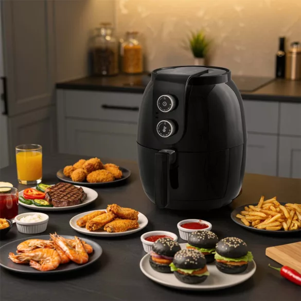 Air Fryer forrólevegős sütő, Berdsen BD-650, 3,6 l, fekete, olaj nélküli sütés, hőmérséklet szabályozóval, energiatakarékos, 1300 W