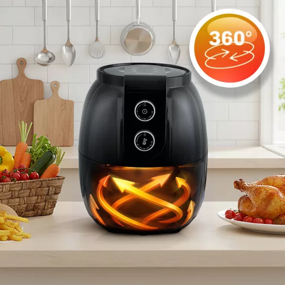 Air Fryer forrólevegős sütő, Berdsen BD-650, 3,6 l, fekete, olaj nélküli sütés, hőmérséklet szabályozóval, energiatakarékos, 1300 W