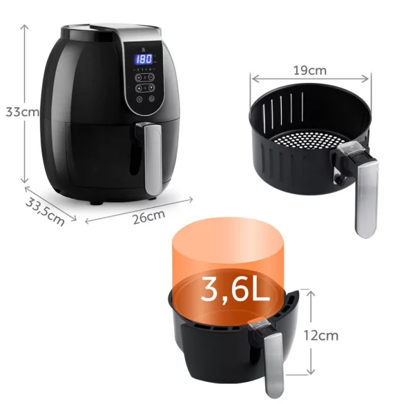 Air Fryer forrólevegős sütő, Berdsen BD-651, 3,6 l, ezüst/fekete, olaj nélküli sütés, hőszigetelést biztosító ház, energiatakarékos, 1300 W