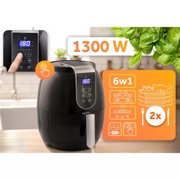Air Fryer forrólevegős sütő, Berdsen BD-651, 3,6 l, ezüst/fekete, olaj nélküli sütés, hőszigetelést biztosító ház, energiatakarékos, 1300 W