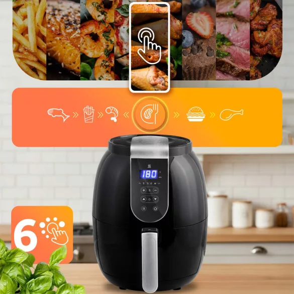 Air Fryer forrólevegős sütő, Berdsen BD-651, 3,6 l, ezüst/fekete, olaj nélküli sütés, hőszigetelést biztosító ház, energiatakarékos, 1300 W