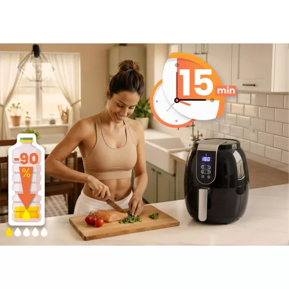 Air Fryer forrólevegős sütő, Berdsen BD-651, 3,6 l, ezüst/fekete, olaj nélküli sütés, hőszigetelést biztosító ház, energiatakarékos, 1300 W