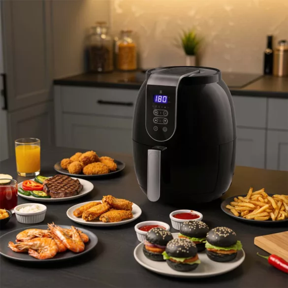 Air Fryer forrólevegős sütő, Berdsen BD-651, 3,6 l, ezüst/fekete, olaj nélküli sütés, hőszigetelést biztosító ház, energiatakarékos, 1300 W