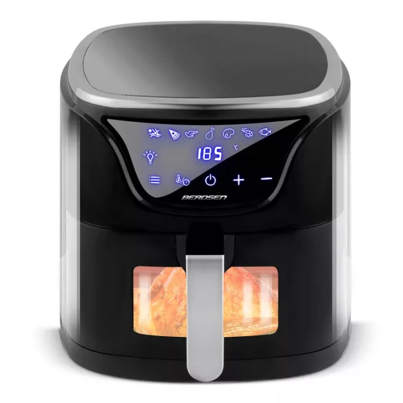 Air Fryer forrólevegős sütő, Berdsen BD-652, 5 l, ezüst/fekete, olaj nélküli sütés, hőszigetelést biztosító ház, nem igényel sütőpapírt, 1500 W