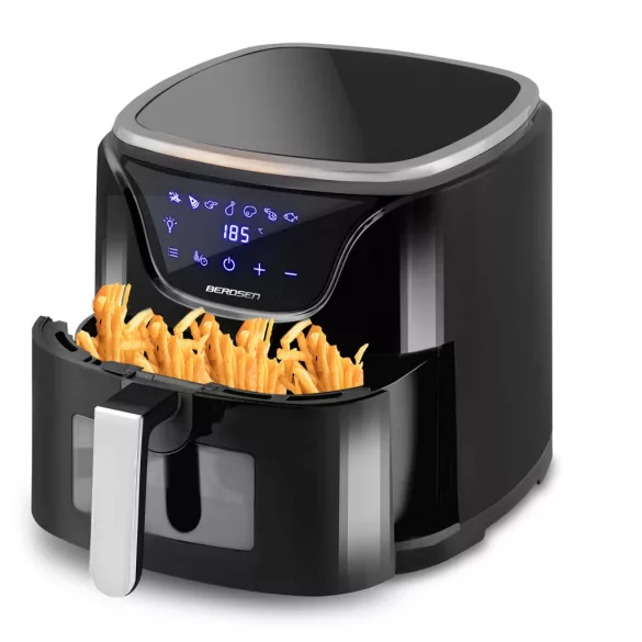 Air Fryer forrólevegős sütő, Berdsen BD-652, 5 l, ezüst/fekete, olaj nélküli sütés, hőszigetelést biztosító ház, nem igényel sütőpapírt, 1500 W