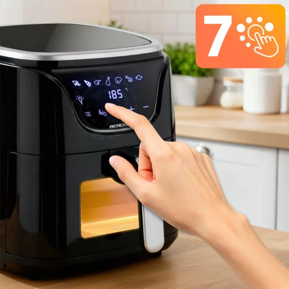 Air Fryer forrólevegős sütő, Berdsen BD-652, 5 l, ezüst/fekete, olaj nélküli sütés, hőszigetelést biztosító ház, nem igényel sütőpapírt, 1500 W