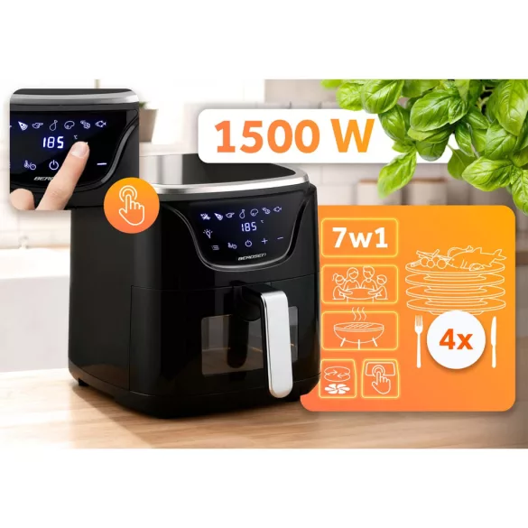 Air Fryer forrólevegős sütő, Berdsen BD-652, 5 l, ezüst/fekete, olaj nélküli sütés, hőszigetelést biztosító ház, nem igényel sütőpapírt, 1500 W