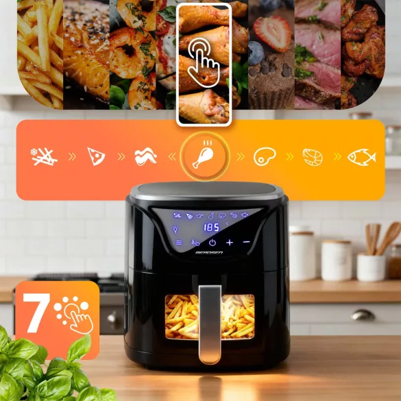 Air Fryer forrólevegős sütő, Berdsen BD-652, 5 l, ezüst/fekete, olaj nélküli sütés, hőszigetelést biztosító ház, nem igényel sütőpapírt, 1500 W