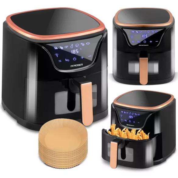 Air Fryer forrólevegős sütő, Berdsen BD-652, 5 l, arany/fekete, olaj nélküli sütés, hőszigetelést biztosító ház, nem igényel sütőpapírt, 1500 W