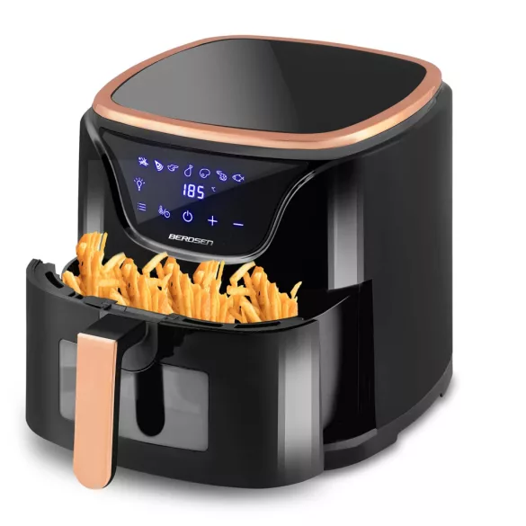 Air Fryer forrólevegős sütő, Berdsen BD-652, 5 l, arany/fekete, olaj nélküli sütés, hőszigetelést biztosító ház, nem igényel sütőpapírt, 1500 W