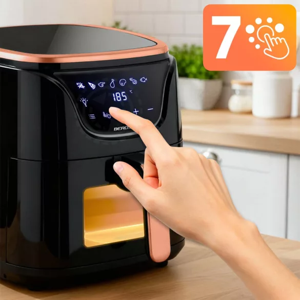 Air Fryer forrólevegős sütő, Berdsen BD-652, 5 l, arany/fekete, olaj nélküli sütés, hőszigetelést biztosító ház, nem igényel sütőpapírt, 1500 W