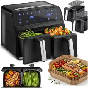 Air Fryer forrólevegős sütő, Berdsen BD-653, 8 l, ezüst/fekete, olaj nélküli sütés, hőszigetelést biztosító ház, rozsdamentes tálca, 1700 W